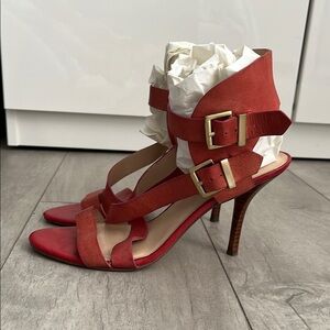 GUESS Coral Leather Strappy Heeled Sandals, Size 8.5